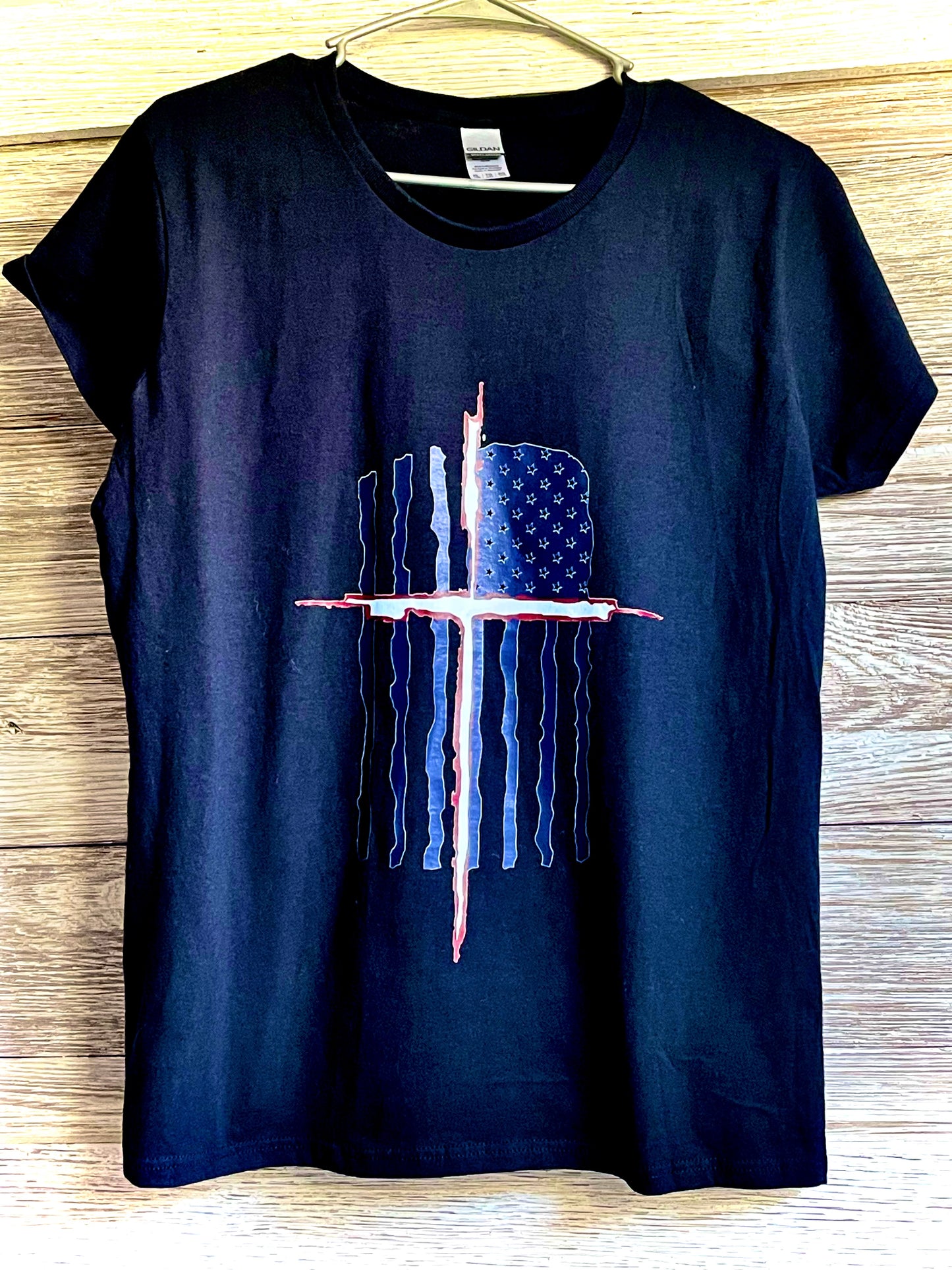 Women's T-Shirt - American Flag with White and Red Cross