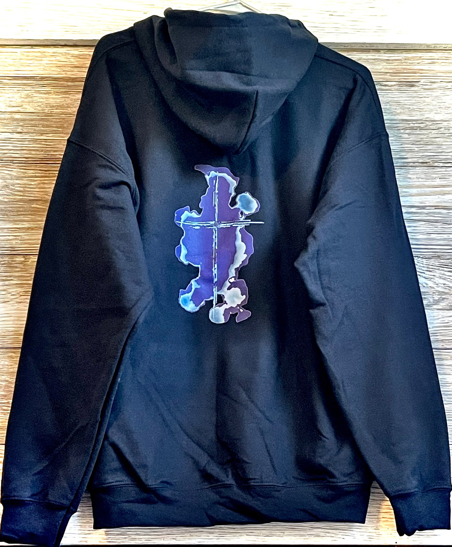 Back Hoodie - Cross and Purple Clouds