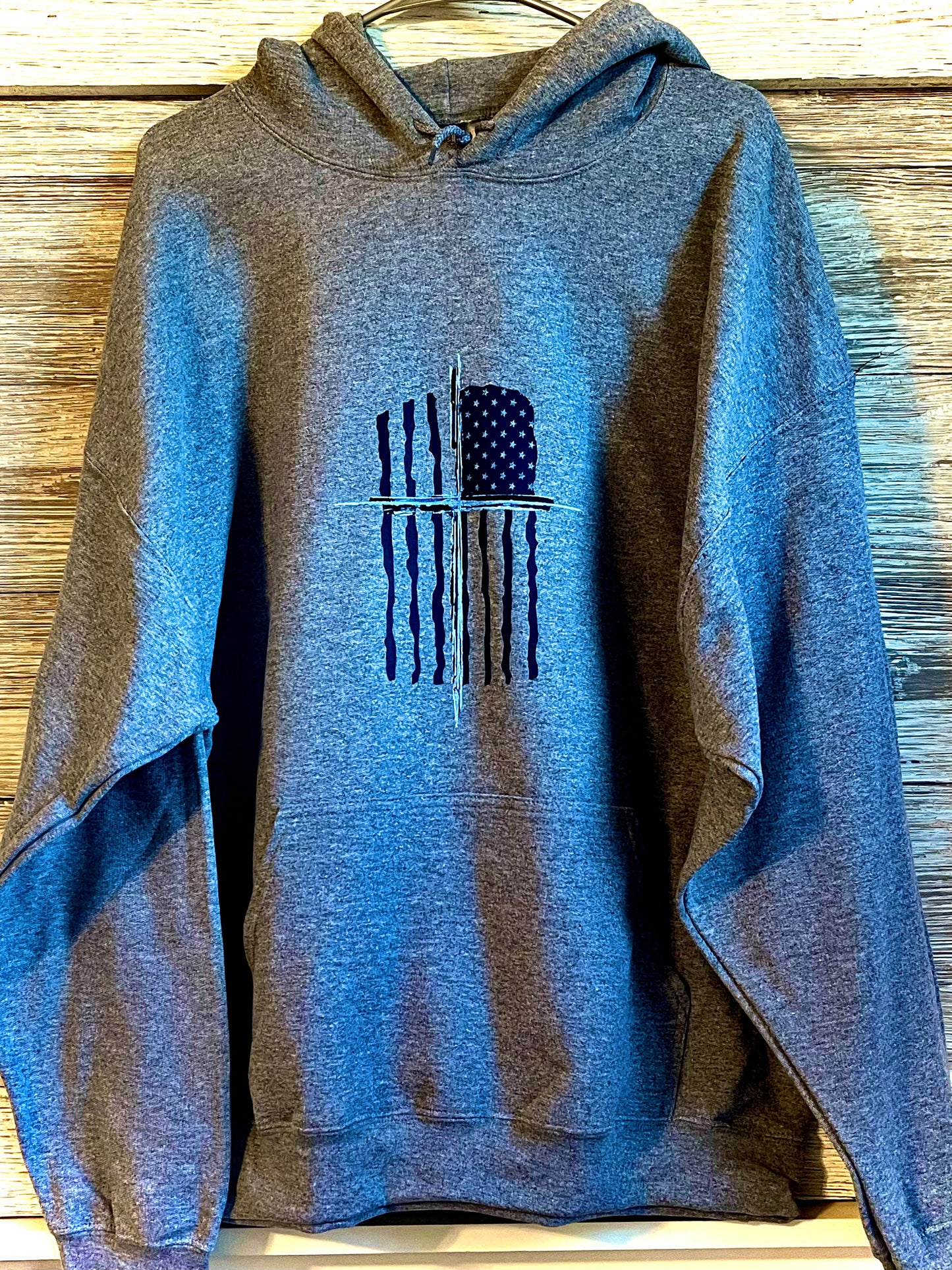 Front Hoodie - American Flag and Cross
