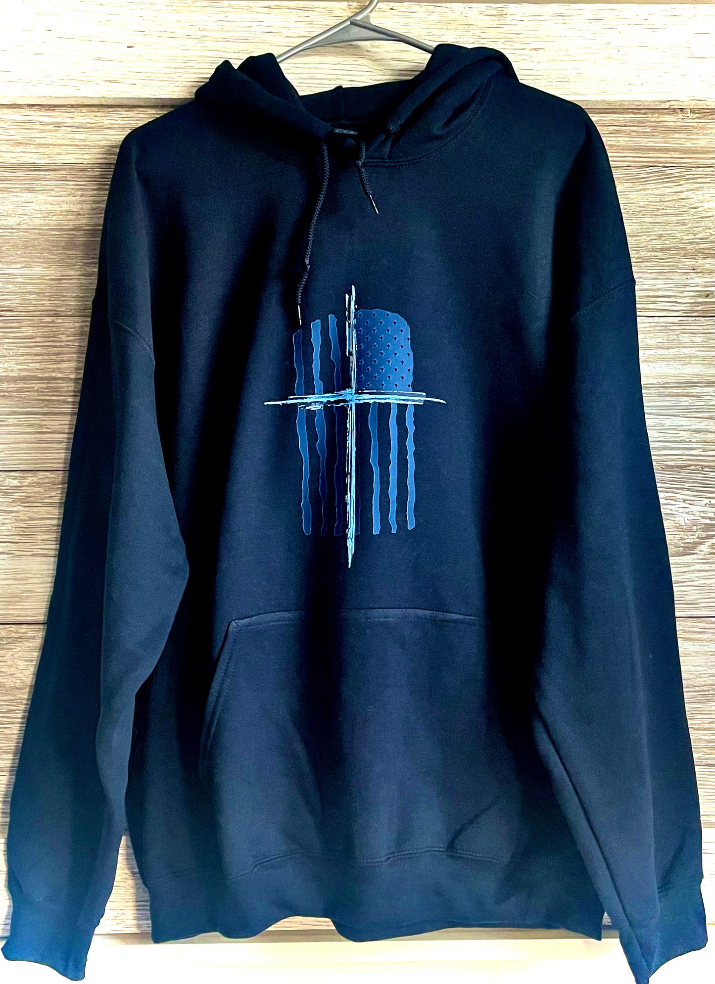 Front Hoodie - American Flag and Cross