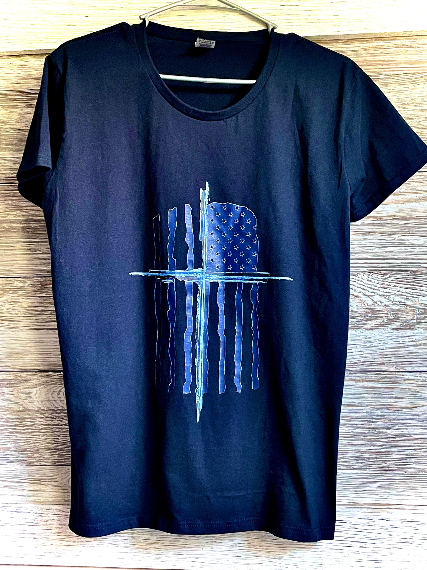 Women's T-Shirt - American Flag and Cross