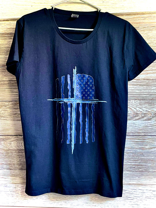 Women's T-Shirt - American Flag and Cross