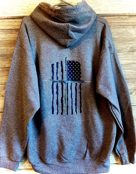 Back Hoodie - American Flag and Cross