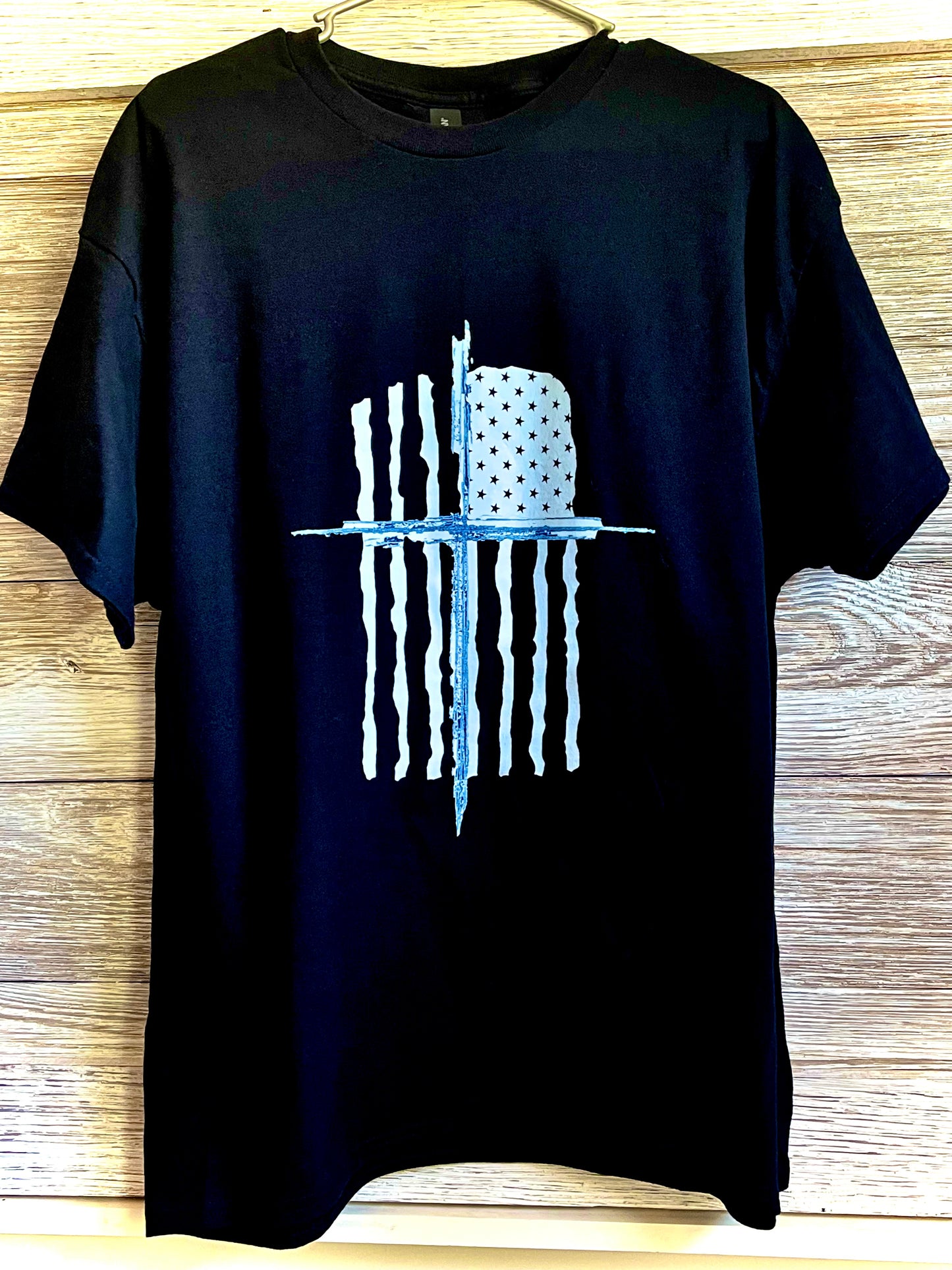 Men's T-Shirt - White American Flag and Cross