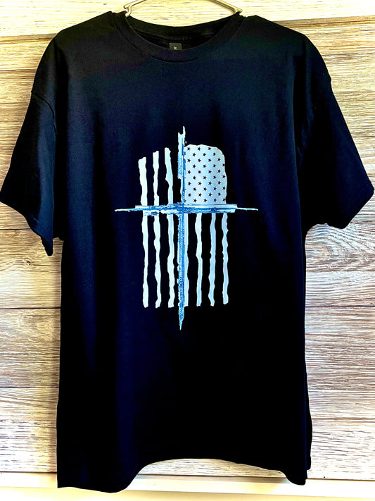 Men's T-Shirt - White American Flag and Cross
