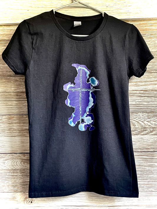 Women's T-Shirt - Cross with Purple Clouds