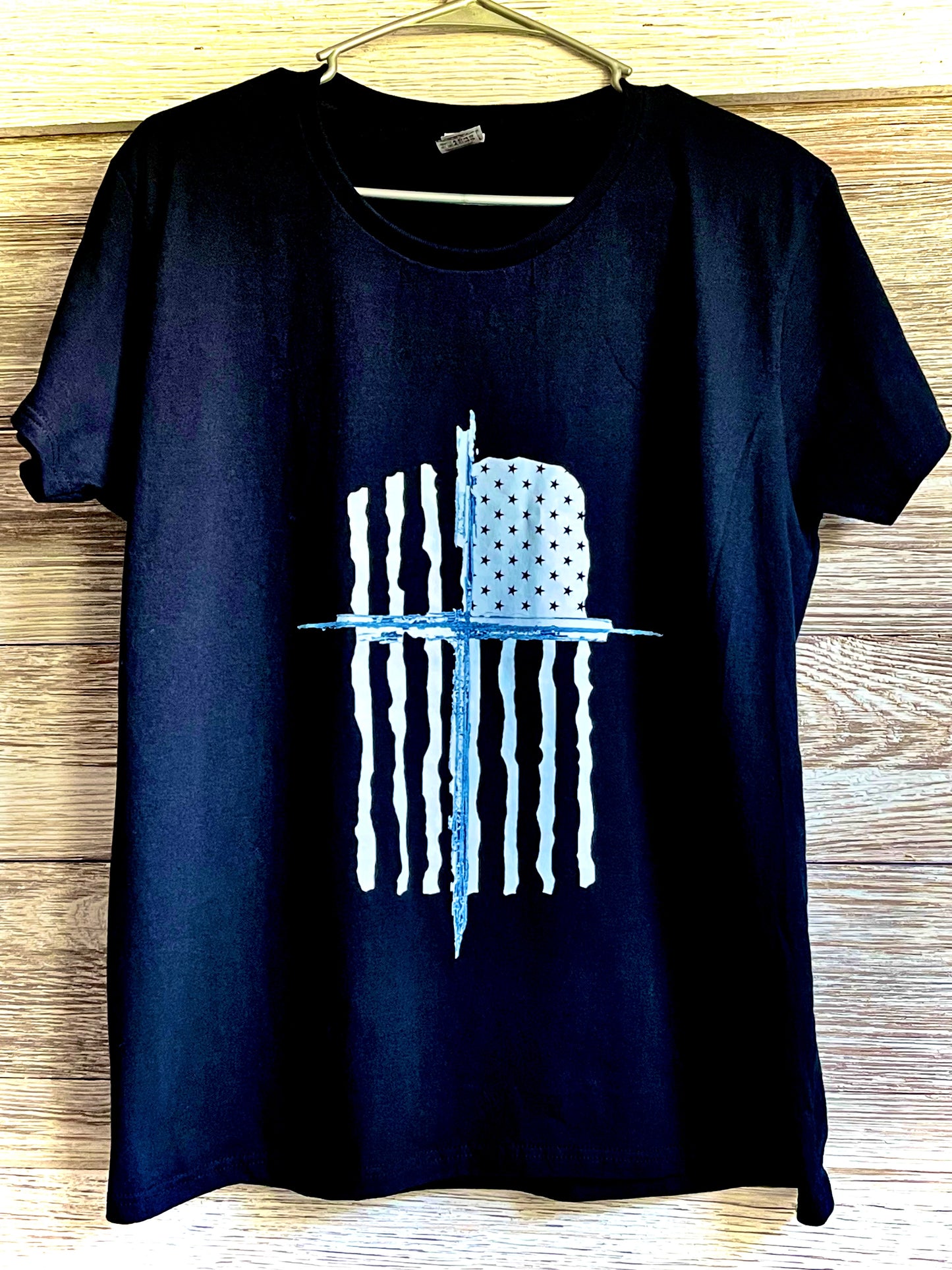 Women's T-Shirt - White American Flag and Cross