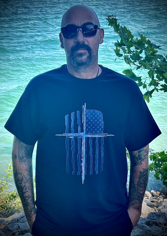 Men's American Flag and Cross T-Shirt