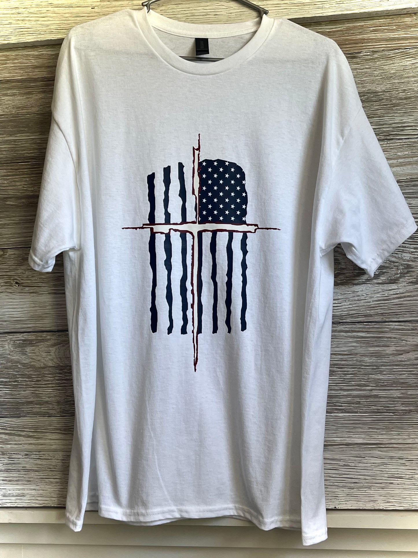 Men's T-Shirt - American Flag with White and Red Cross