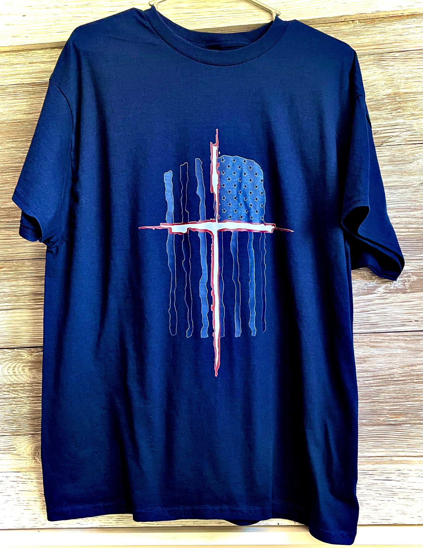 Men's T-Shirt - American Flag with White and Red Cross