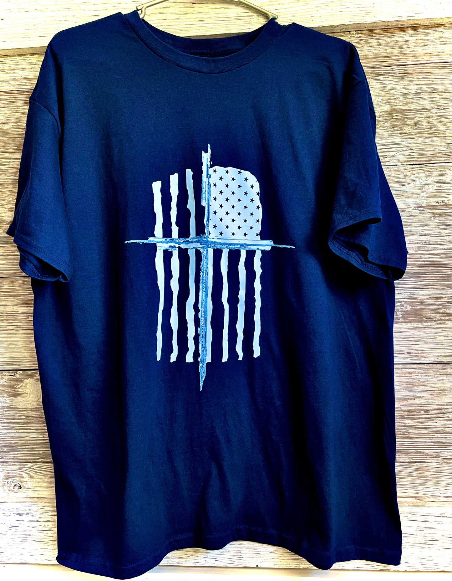 Men's T-Shirt - White American Flag and Cross